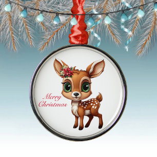 Baby Deer, Fawn, Doe 🦌 🎄Cute Merry Christmas Metal Ornament