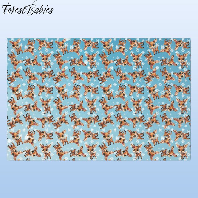 Baby Deer, Fawn, Doe, Reindeer🦌🎄 Blue, Snowflake Tissue Paper (Cute Baby Floral Deer, Fawn, Doe Lover, Reindeer Antlers, Snowflake Pattern, Blue Tissue Paper 🦌 🎄)