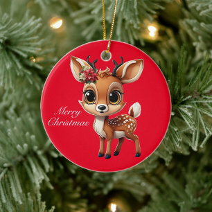 Baby Deer, Fawn, Doe, Reindeer🦌 🎄Merry Christmas Ceramic Ornament