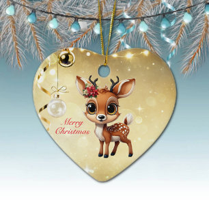 Baby Deer, Fawn, Doe, Reindeer🦌 🎄Merry Christmas Ceramic Ornament