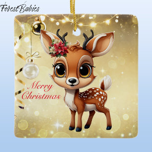 Baby Deer, Fawn, Doe, Reindeer🦌 🎄Merry Christmas Ceramic Ornament