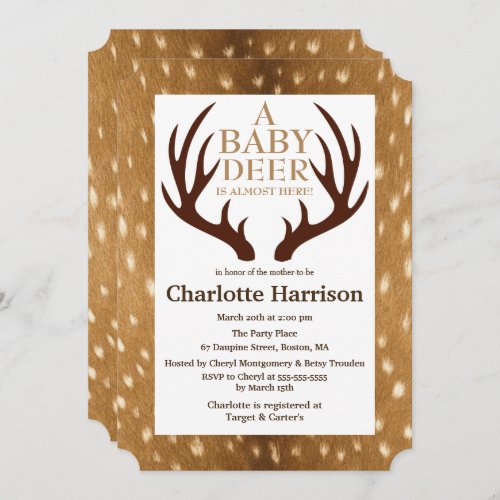 Baby Deer Fawn Fur  Antlers Baby Shower Invitation