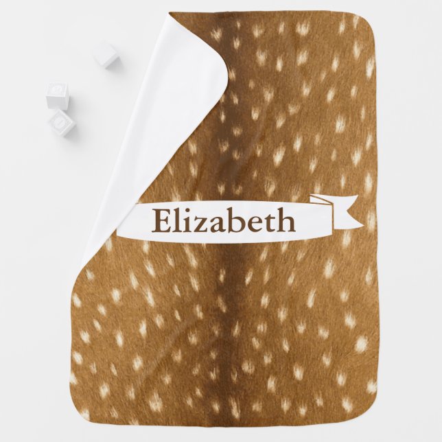 Baby Deer Fawn Fur White Ribbon Custom Name Stroller Blanket (In Situ)