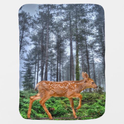 Baby Deer Fawn Walking in Forest Wildlife Design Receiving Blanket