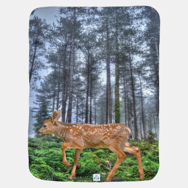 Baby Deer Fawn Walking in Forest Wildlife Design Swaddle Blanket (Back)