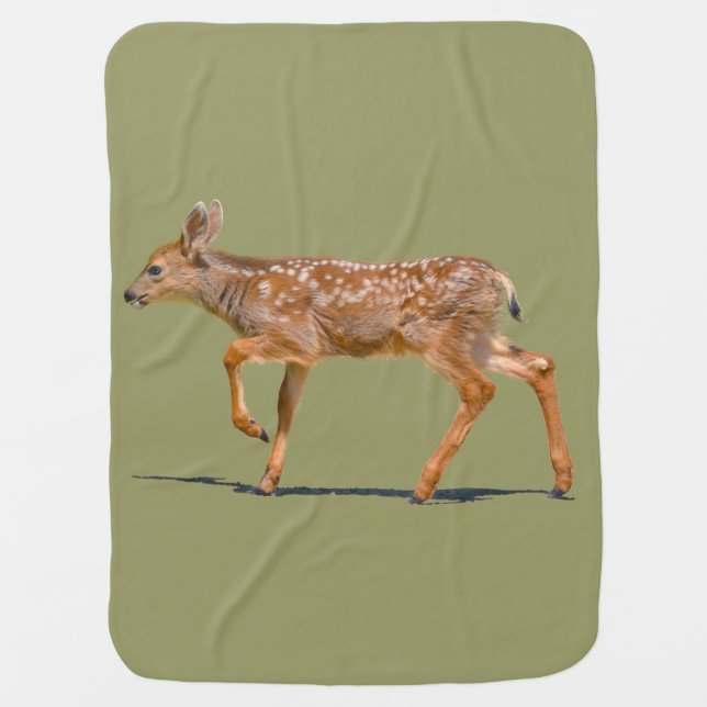 Baby Deer Fawn Walking - Wildlife Photo Receiving Blanket (Front)
