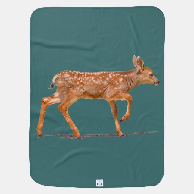 Baby Deer Fawn Walking - Wildlife Photo Swaddle Blanket (Back)