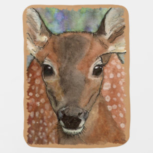 Baby Deer Fawn Watercolor Art Swaddle Blanket