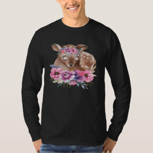 Baby Deer Fawn with Flowers Forest Animals Nature  T-Shirt