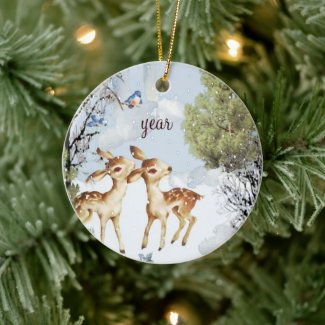 Baby Deer Fawns Christmas Ornament