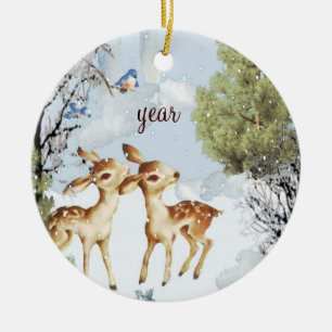 Baby Deer Fawns Christmas Ornament