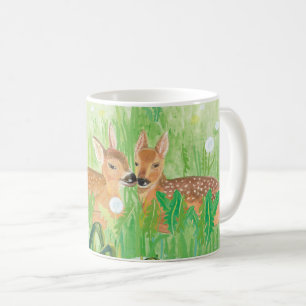 Baby Deer - Fawns in Tall Grass Illustration Coffee Mug