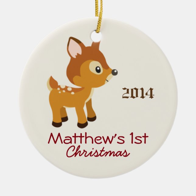 Baby Deer First Christmas Ornament (Front)