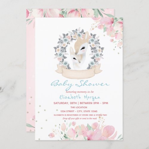 Baby Deer Floral Drive By Baby Shower  Invitation