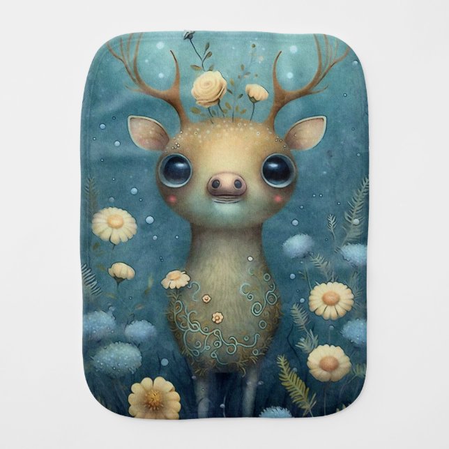 Baby Deer Floral Forest Animal | Baby Burp Cloth (Front)