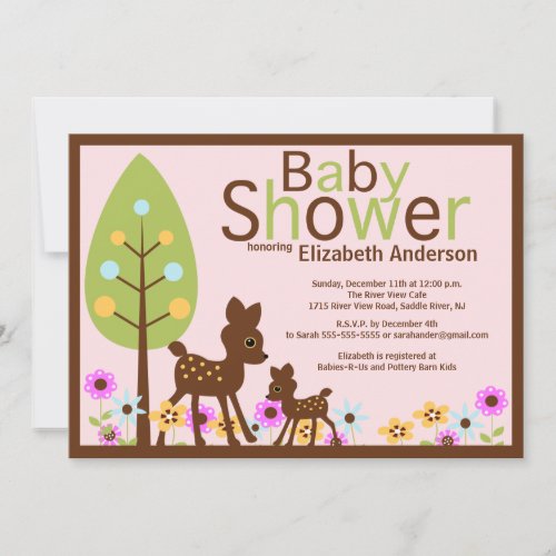 Baby Deer Girl Baby Shower Invitation