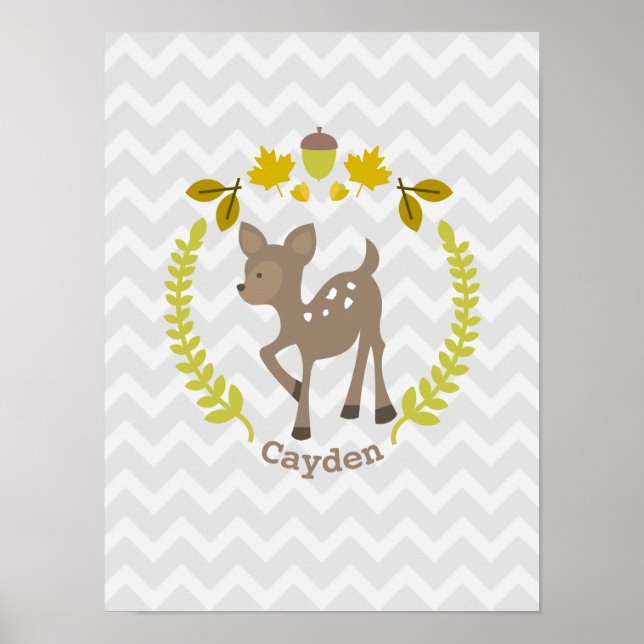 Baby Deer Gray Chevron Nursery Artwork - Boy Poster (Front)