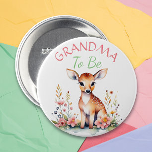 Baby Deer in Flowers Grandma to Be Baby Shower Button