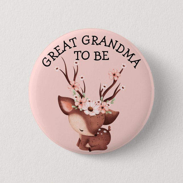 Baby Deer in Flowers | Great Grandma Baby Shower Button (Front)