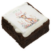 Baby Deer in Flowers | It's a Girl Baby Shower Brownie (Angled)