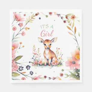 Baby Deer in Flowers   It's a Girl Baby Shower Napkins