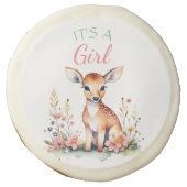 Baby Deer in Flowers | It's a Girl Baby Shower Sugar Cookie (Front)