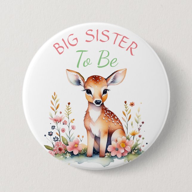 Baby Deer in Flowers |  Sister to be Baby Shower Button (Front)