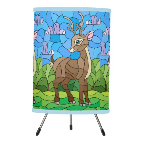 Baby Deer in Green Meadow   Tripod Lamp