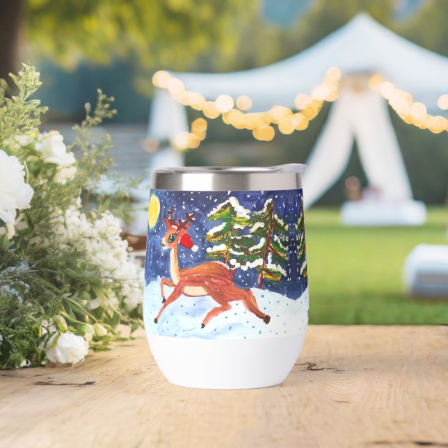 Baby Deer in Santa Hat  "Art by Kids" Thermal Wine Tumbler (Wedding)