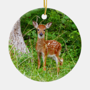 Baby Deer in the Woods Nature Photography Ceramic Ornament