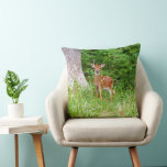 Baby Deer in the Woods Nature Photography Throw Pillow