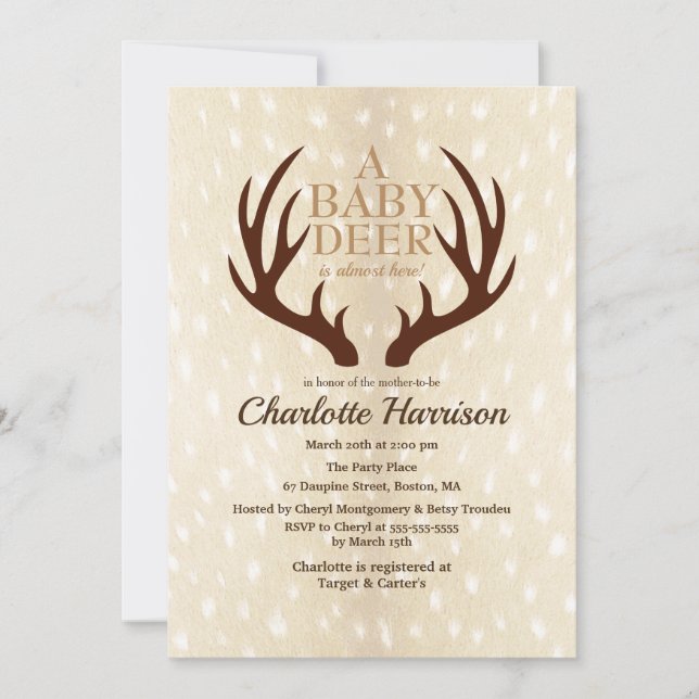Baby Deer Light Fawn Fur & Antlers Baby Shower Invitation (Front)