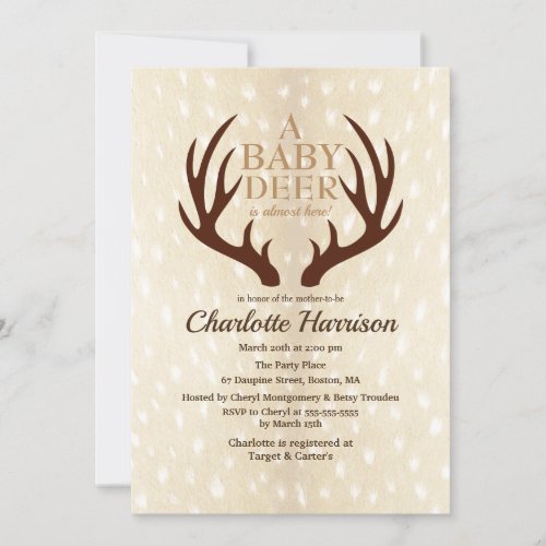 Baby Deer Light Fawn Fur  Antlers Baby Shower Invitation