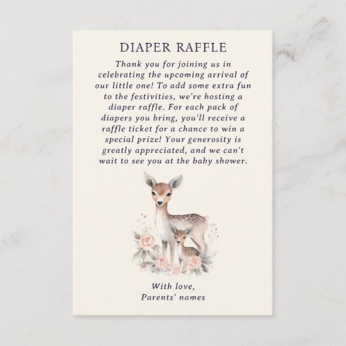 Baby Deer Mother Forest Animals Diaper Raffle Enclosure Card