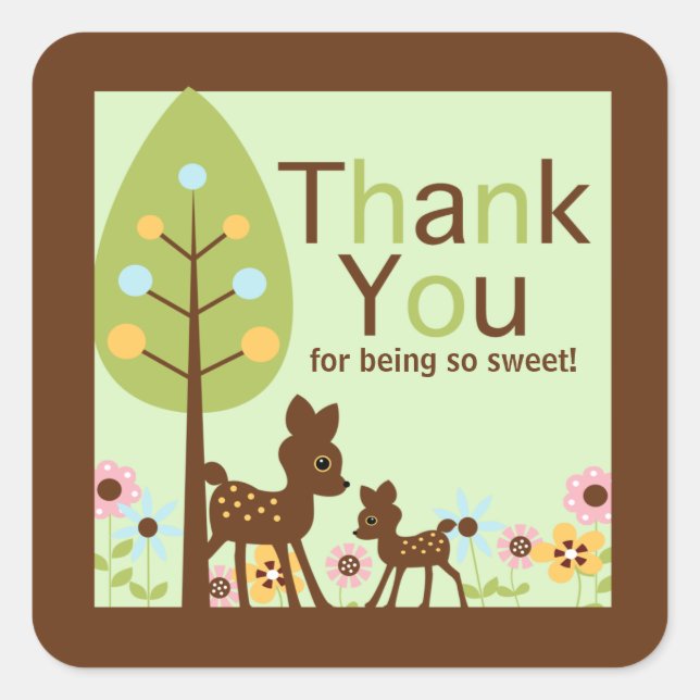 Baby Deer Neutral Baby Shower Invitation Square Sticker (Front)