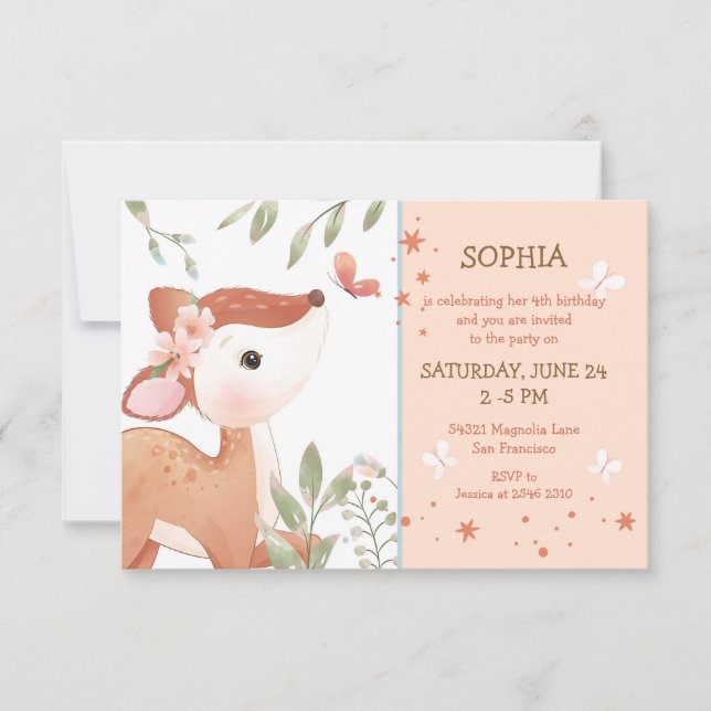 Baby Deer on Tree Birthday Invitation (Front)
