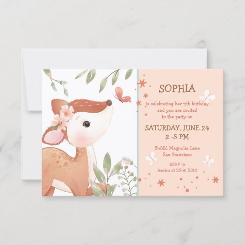 Baby Deer on Tree Birthday Invitation