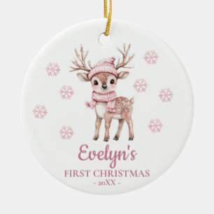 Baby Deer Personalized Girl's First Christmas Ceramic Ornament