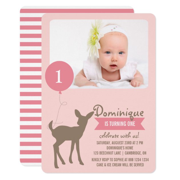 Baby Deer | Pink Photo Kids Birthday Invitation