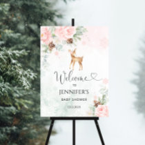 Baby deer pink winter baby shower welcome foam board