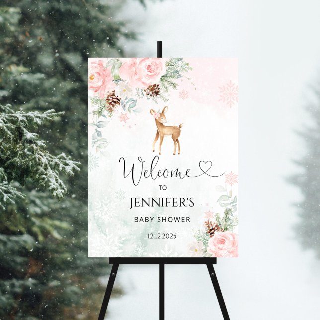 Baby deer pink winter baby shower welcome foam board (Creator Uploaded)