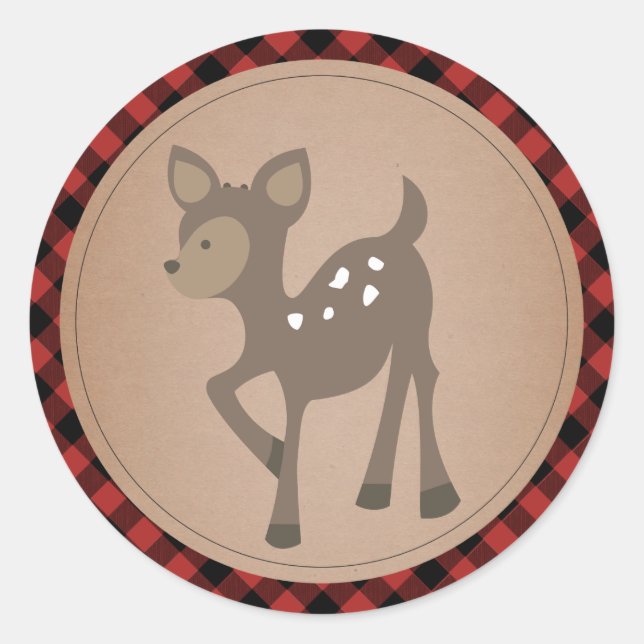 Baby Deer Plaid Baby Shower Classic Round Sticker (Front)