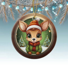 Baby Deer Rustic Doe Character Fawn Xmas Tree 🦌🎄 Ceramic Ornament