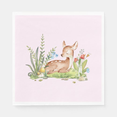 Baby Deer sitting in Grass Pink  Napkins