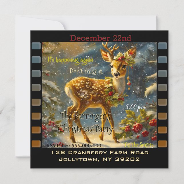 Baby Deer Snowy Fun Cool  Christmas Party Invitation (Front)