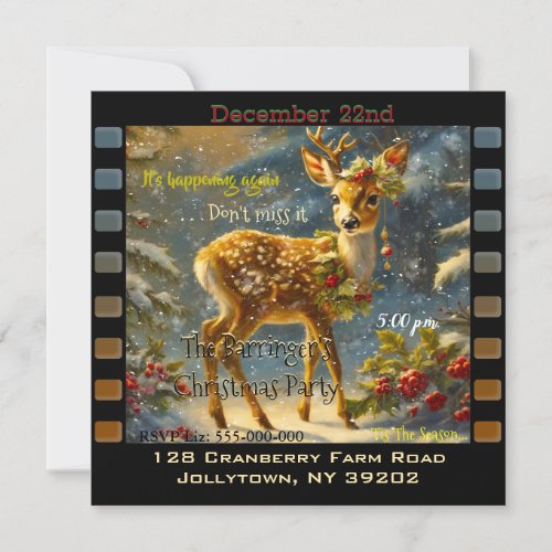 Baby Deer Snowy Fun Cool  Christmas Party Invitation