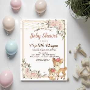 Baby Deer String Lights,Floral Baby Shower  Invitation