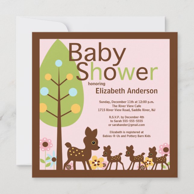 Baby Deer Triplets Multiple Baby Shower Invitation (Front)