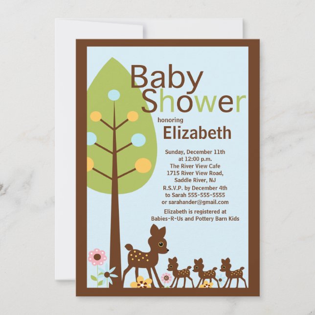 Baby Deer Triplets Multiple Baby Shower Invitation (Front)