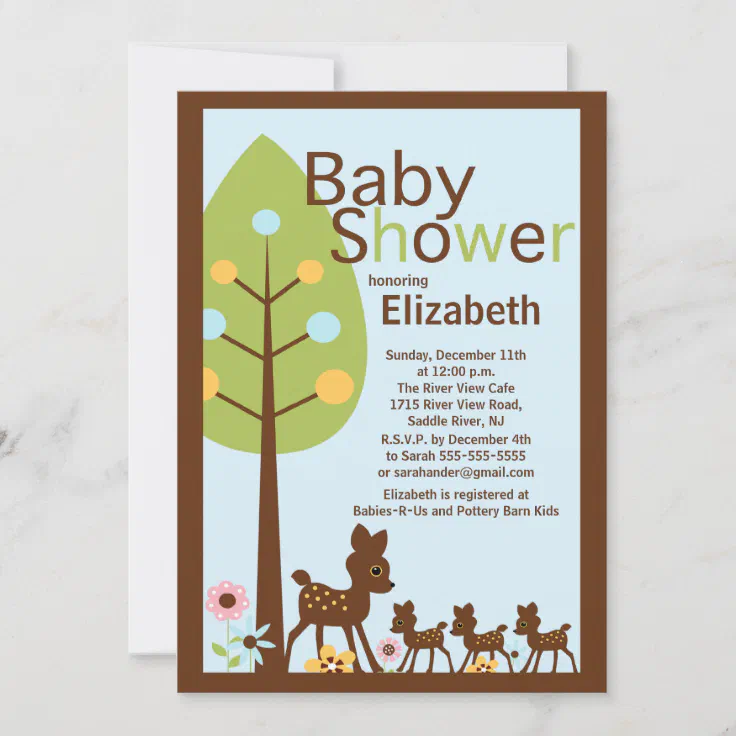 Baby Deer Triplets Multiple Baby Shower Invitation | Zazzle